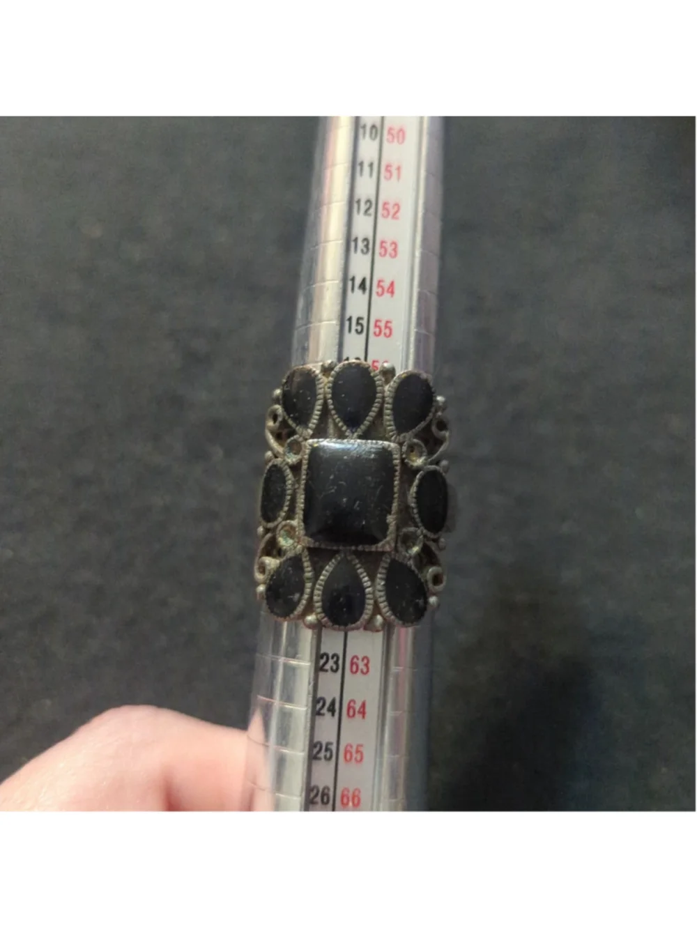 Vintage Pewter and Black Onyx Gemstone Chunky Statement Ring - size 9